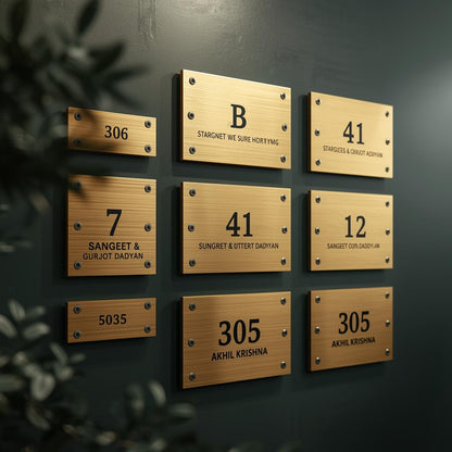 Modern Gold Metal House Number Plate – Futura Stainless Steel Design