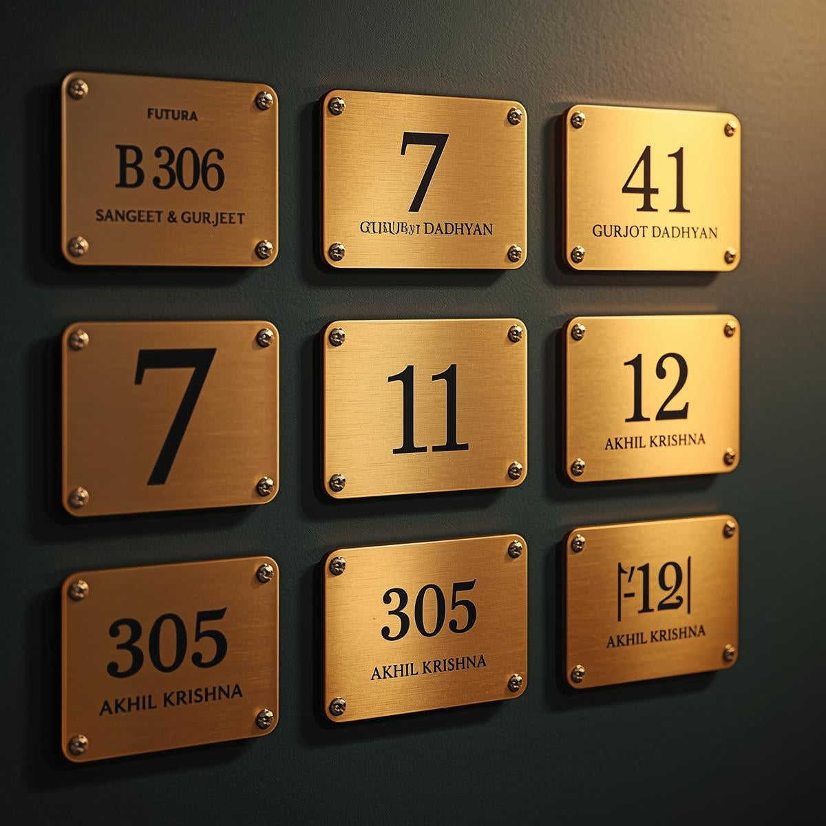 Modern Gold Metal House Number Plate – Futura Stainless Steel Design