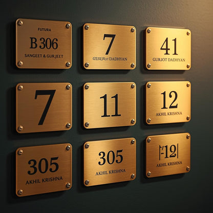 Modern Gold Metal House Number Plate – Futura Stainless Steel Design